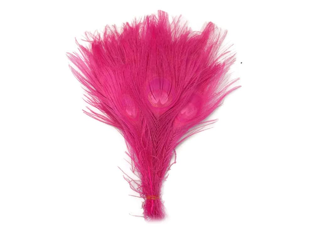 Hot Pink Bleached and Dyed Peacock Tail Eye Feathers M56431