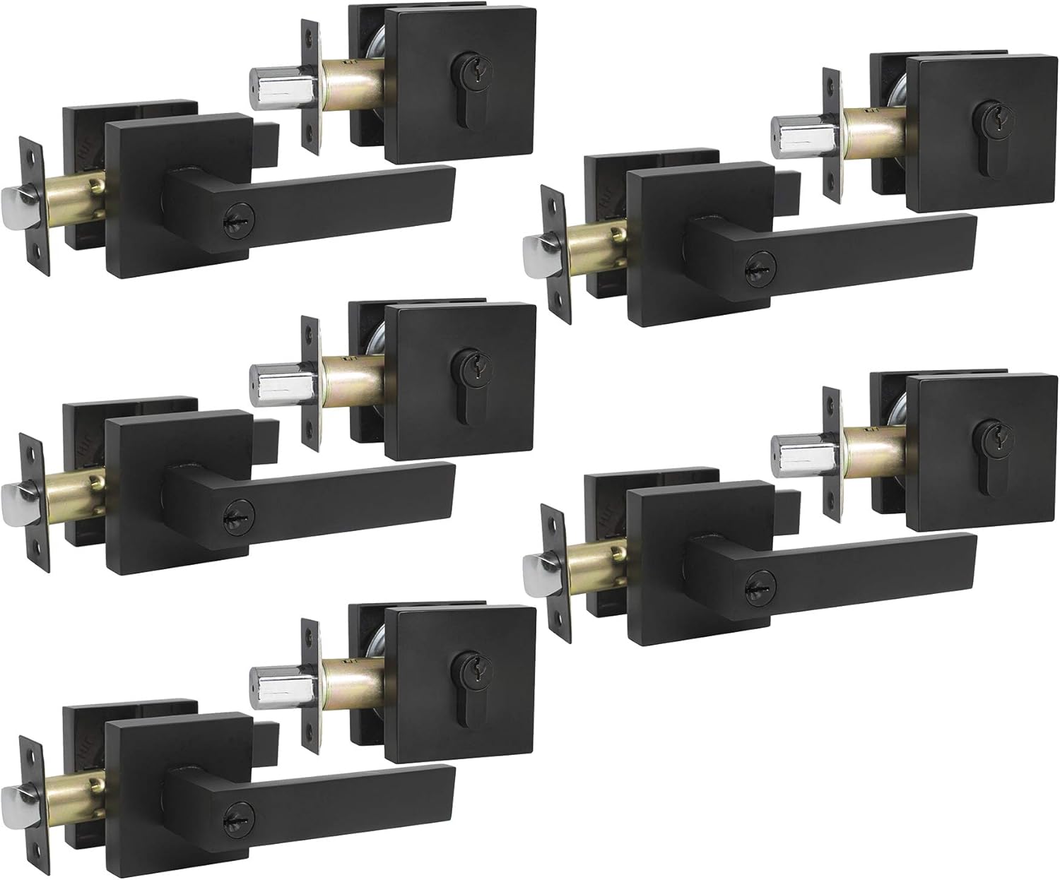 Square Entry Levers and Single Cylinder Deadbolts Combo Pack, Satin Nickel, 2 Pack V588