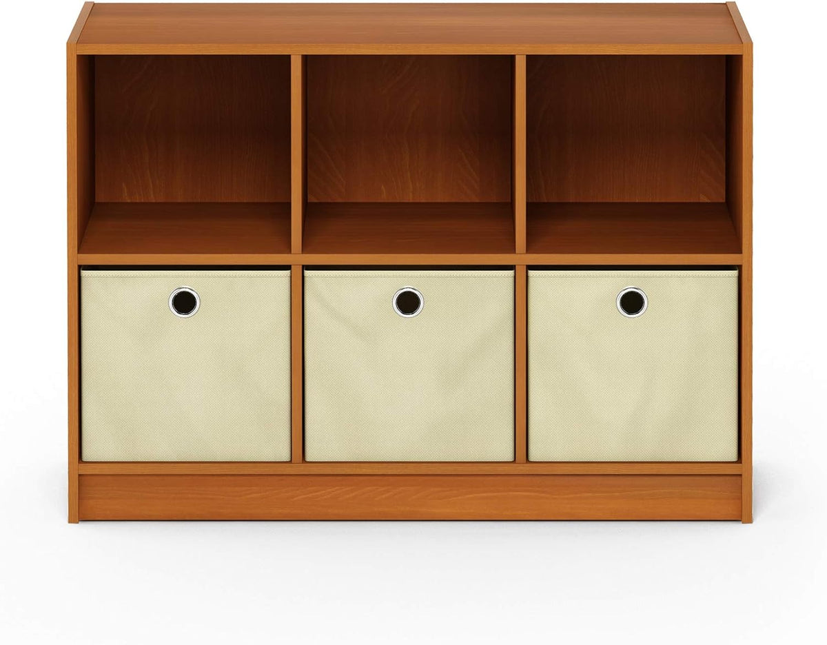 3x2 Bookcase Storage with Bins, Light Cherry/Ivory D358