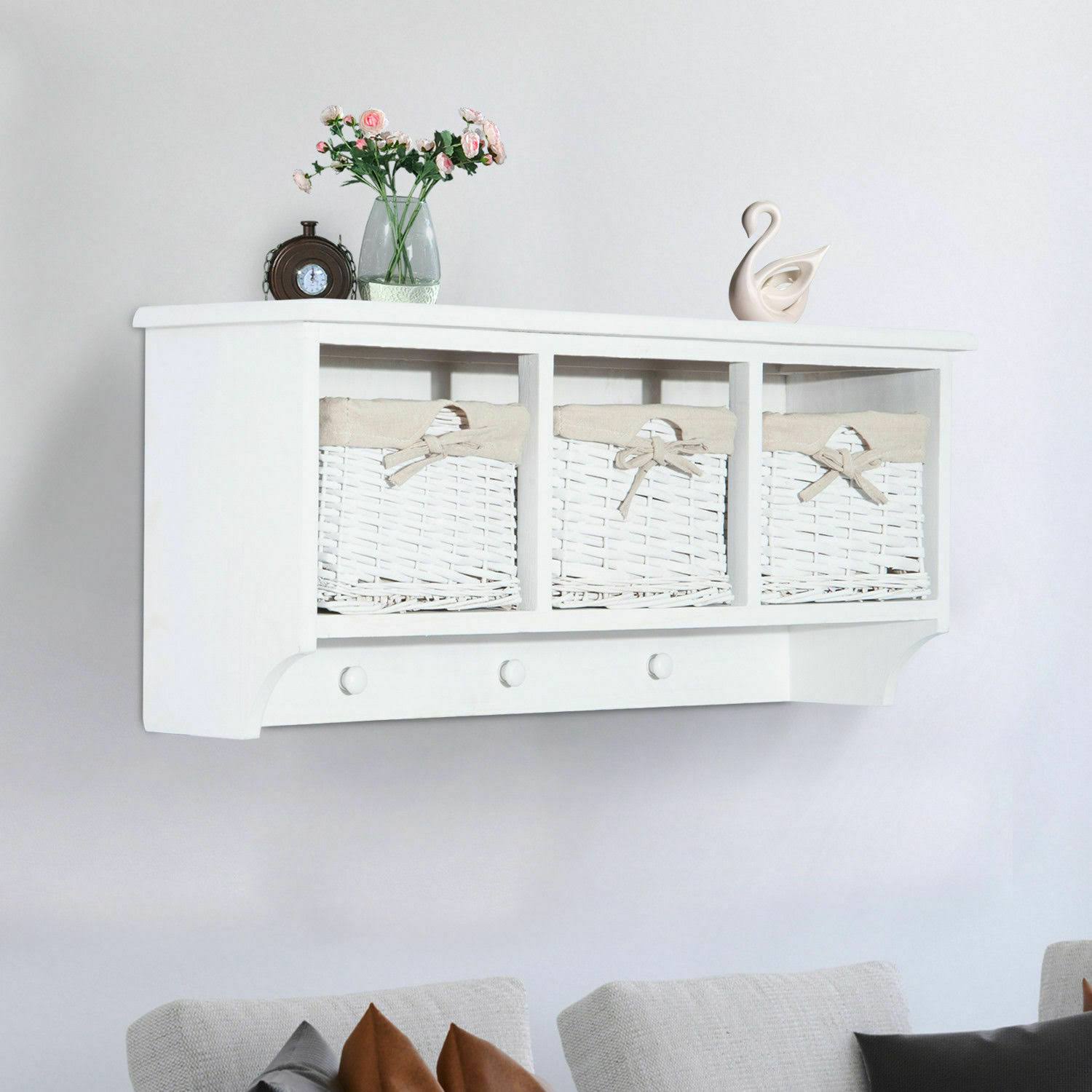 Wall Mounted Cabinet Coat Rack Shelf Storage with Hooks & Baskets V314561