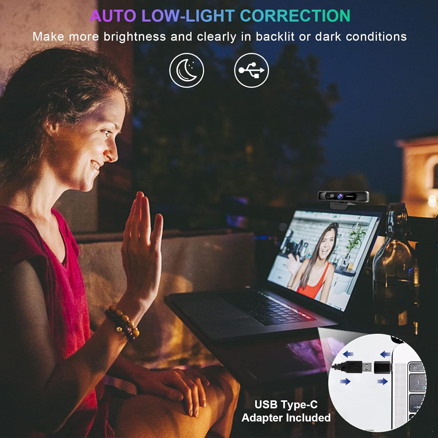 4K Webcam with Remote Control, Auto-Focus 120° Wide Angle, Dual Noise Reduction Mics N1487