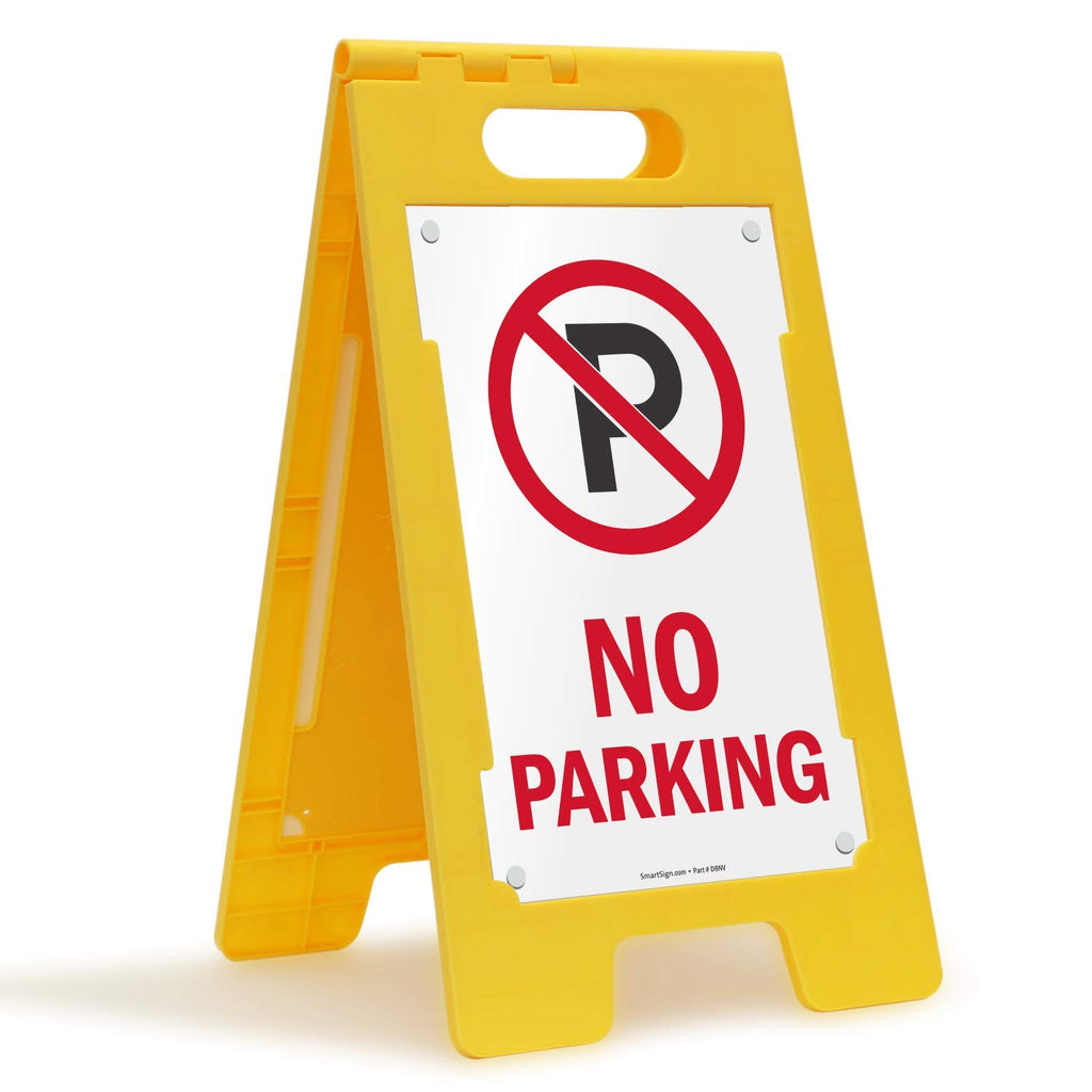 No Parking Two-Sided Folding Floor Sign with Symbol, Polypropylene Plastic, Multicolor, Pack of 2 Z5315