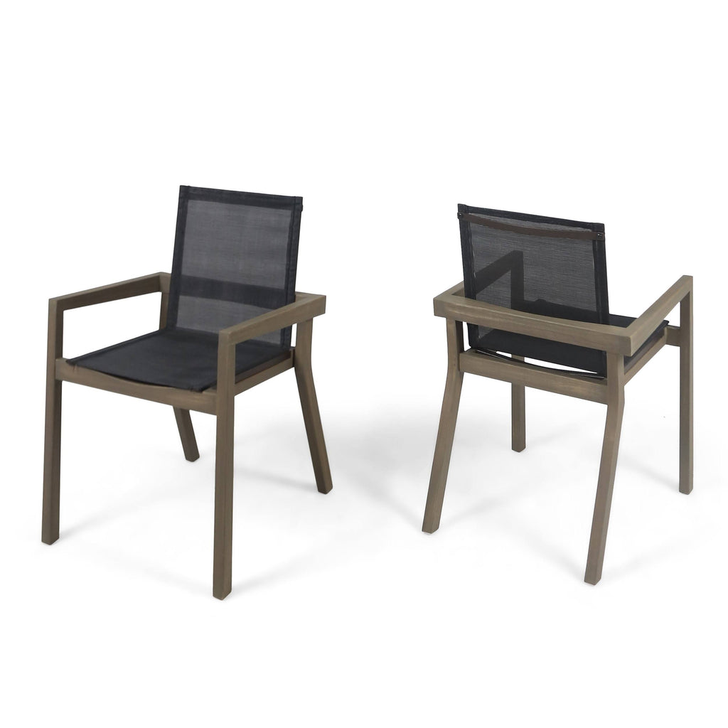 Outdoor Acacia and Mesh Dining Chairs (Set of 2), Gray O80628