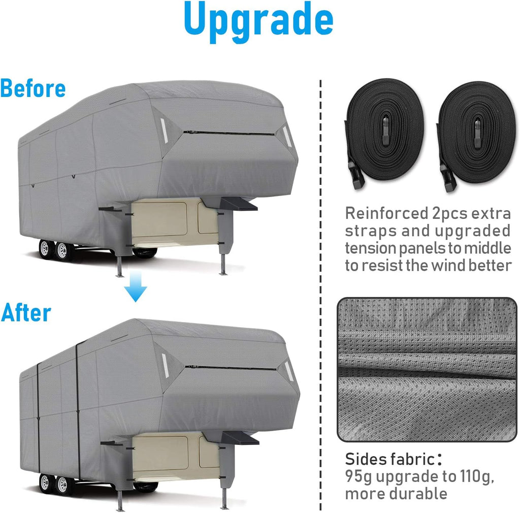 5th Wheel RV Cover 3-Ply Ripstop Waterproof with Steel Pole (26'-29') V805099