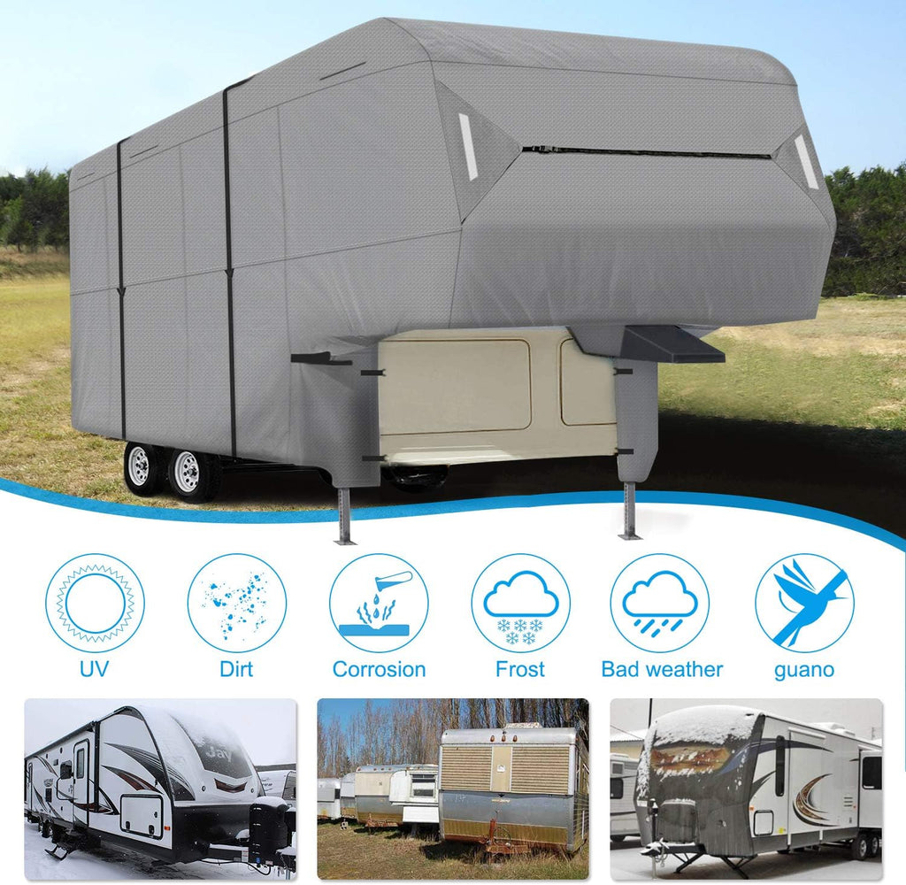 5th Wheel RV Cover 3-Ply Ripstop Waterproof with Steel Pole (26'-29') V805099