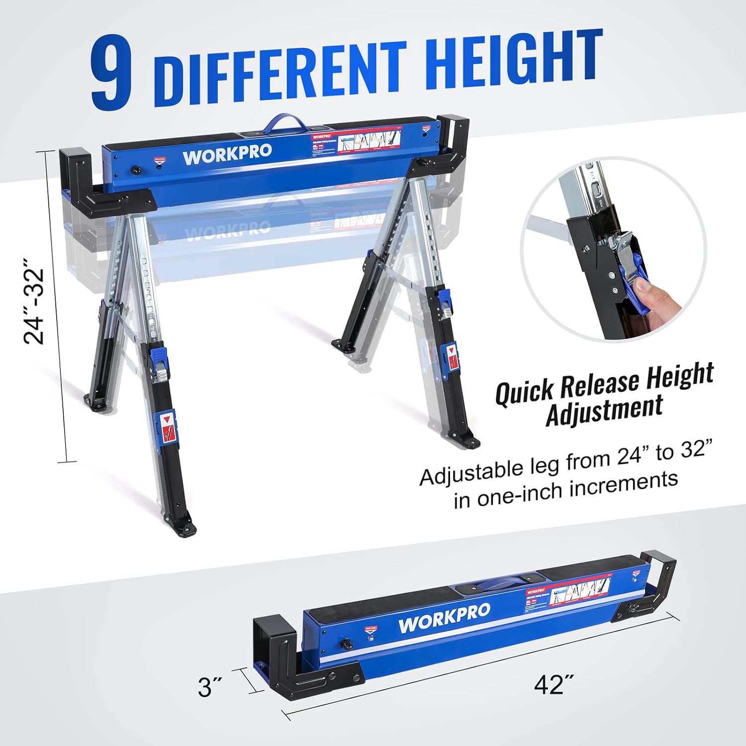 Folding Sawhorse 2-Pack Adjustable Heavy Duty 3000 lbs Load Capacity O375