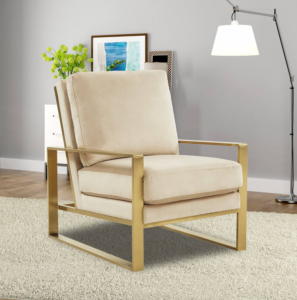 Beige Velvet Accent Armchair with Gold Frame U383