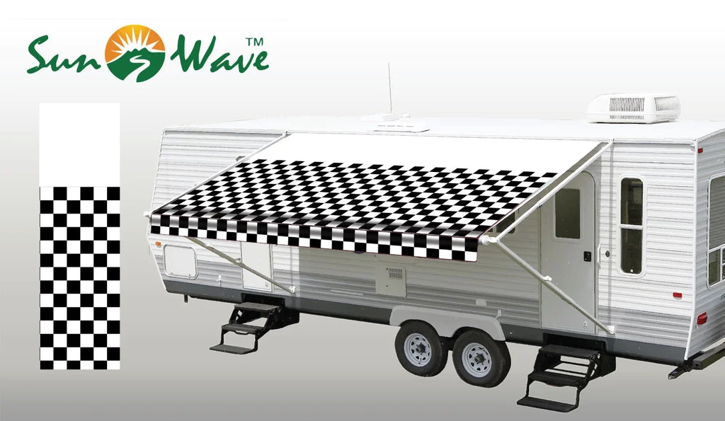 RV Awning Replacement Fabric 12' Checkered Pattern I832537