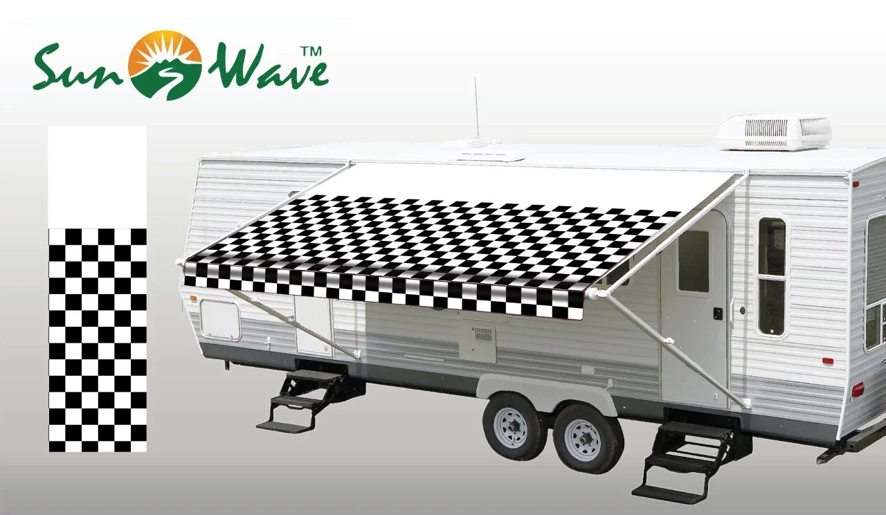 RV Awning Replacement Fabric 12' Checkered Pattern I832537