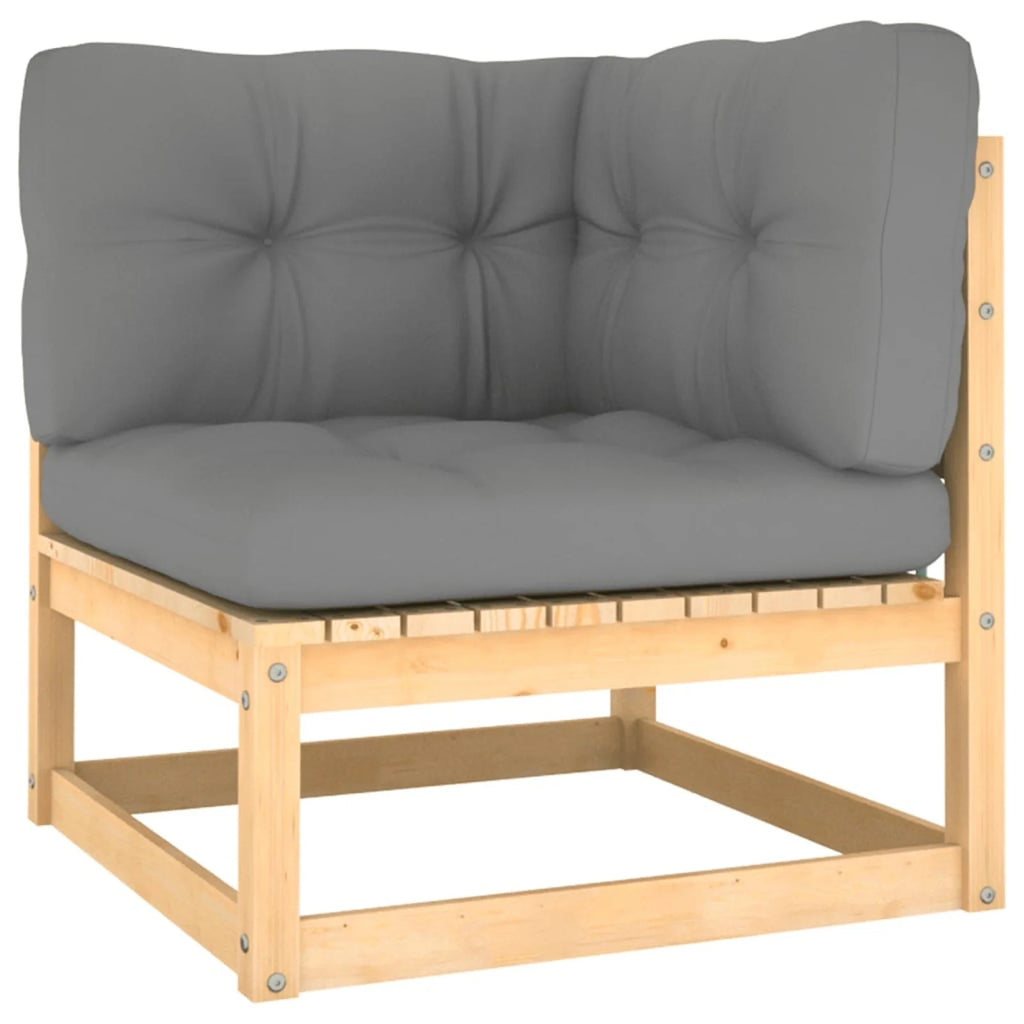 11 Piece Patio Lounge Set with Gray Cushion Pinewood Sectional Outdoor Furniture Set D4801