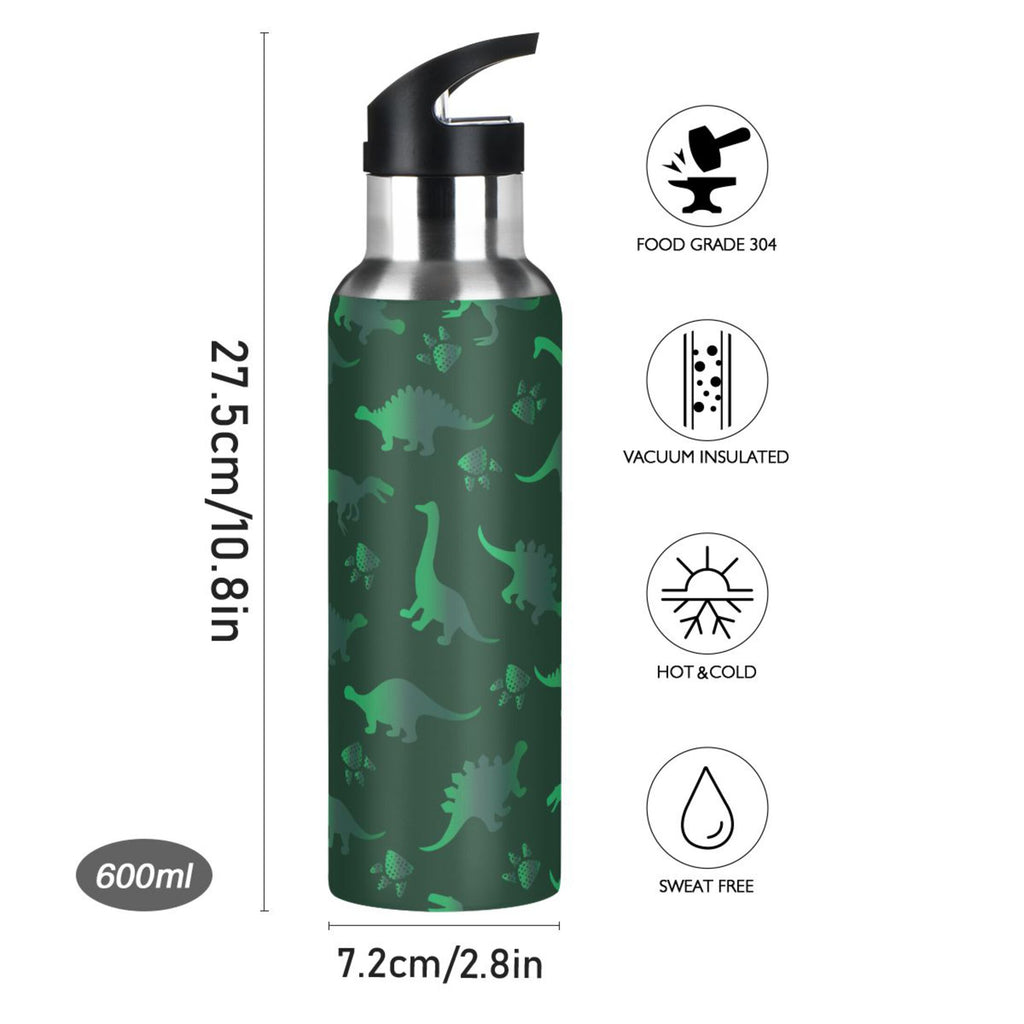Green Dinosaur Pattern Stainless Steel Insulated Water Bottle with Straw Lid L831563