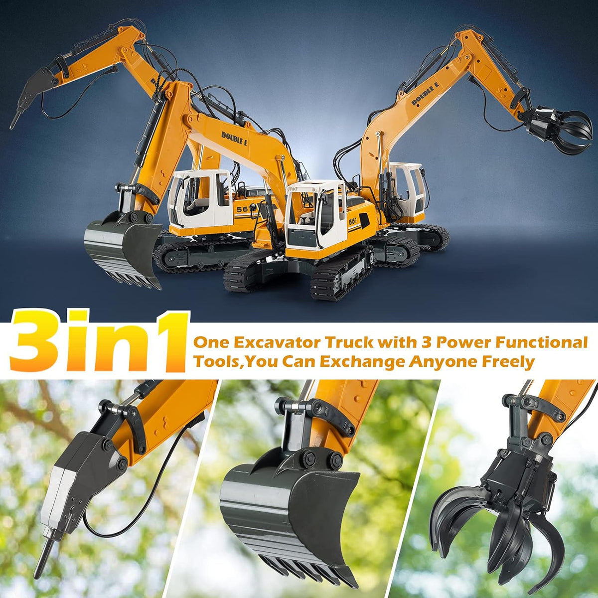 17 Channel 3 in 1 RC Excavator Toy with Working Lights V99257