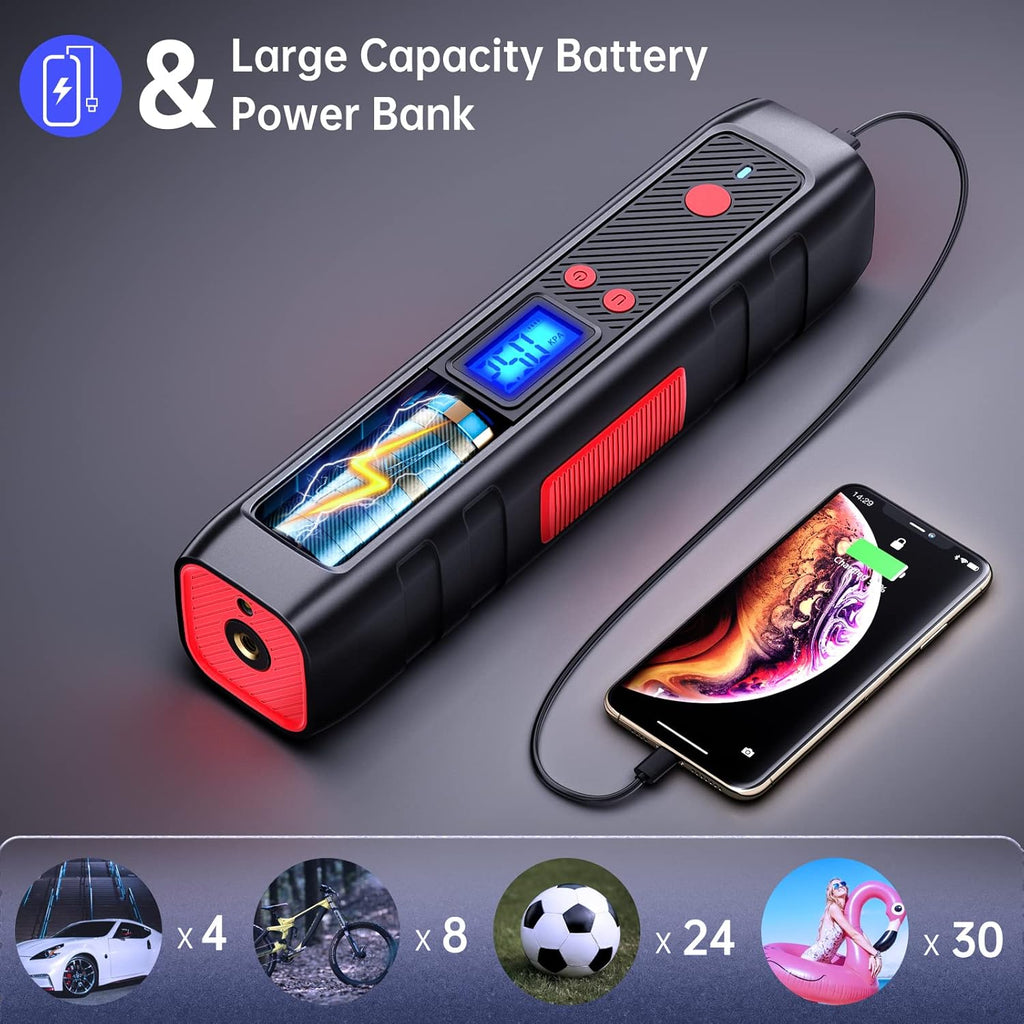 Cordless Tire Inflator with Rechargeable 2200mA Battery, Digital Pressure Gauge, LED Light, Pack of 2 D5126