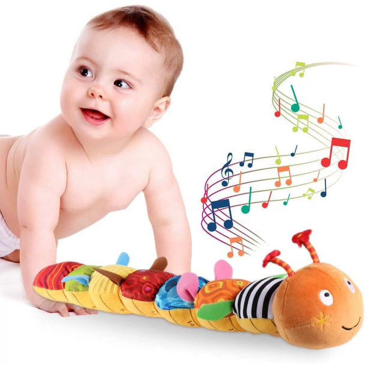 Multicolor Sensory Stuffed Animal Crinkle Toy with Bells and Rattles D44955