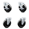 5 inch Hard Rubber Wheel Swivel Bolt Hole Caster Set with 2 Brake G4321