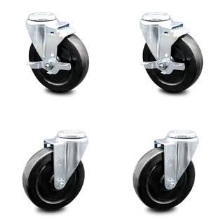 5 inch Hard Rubber Wheel Swivel Bolt Hole Caster Set with 2 Brake G4321