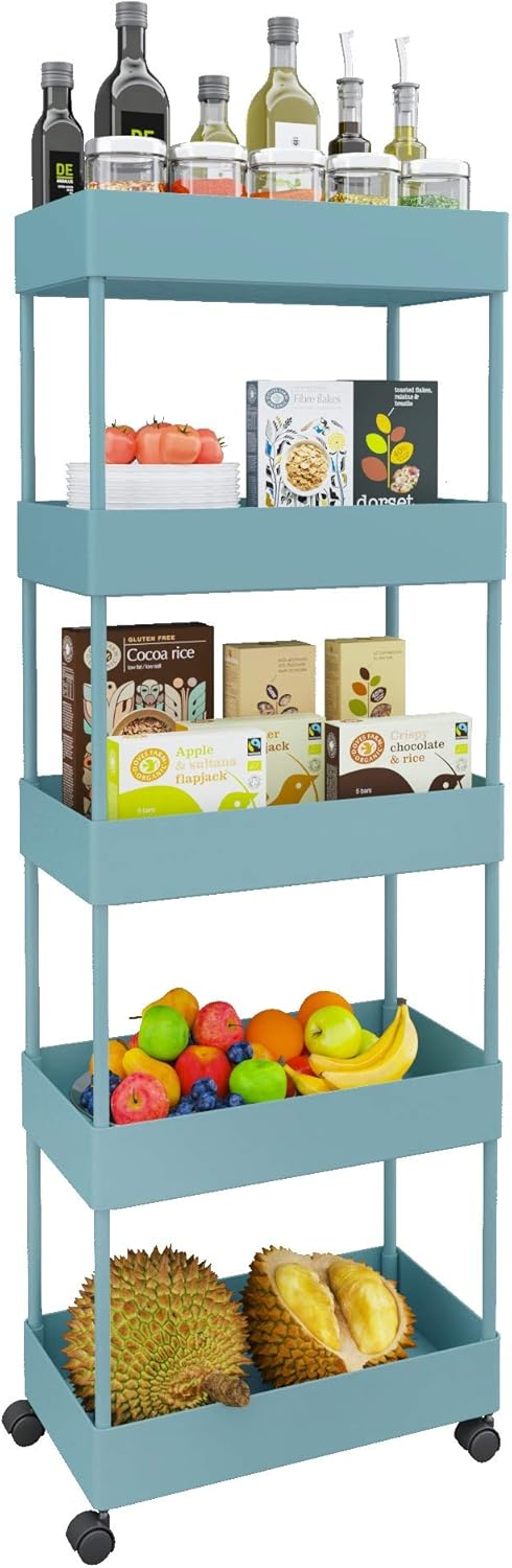 White 5 Tier Slim Rolling Utility Cart T980
