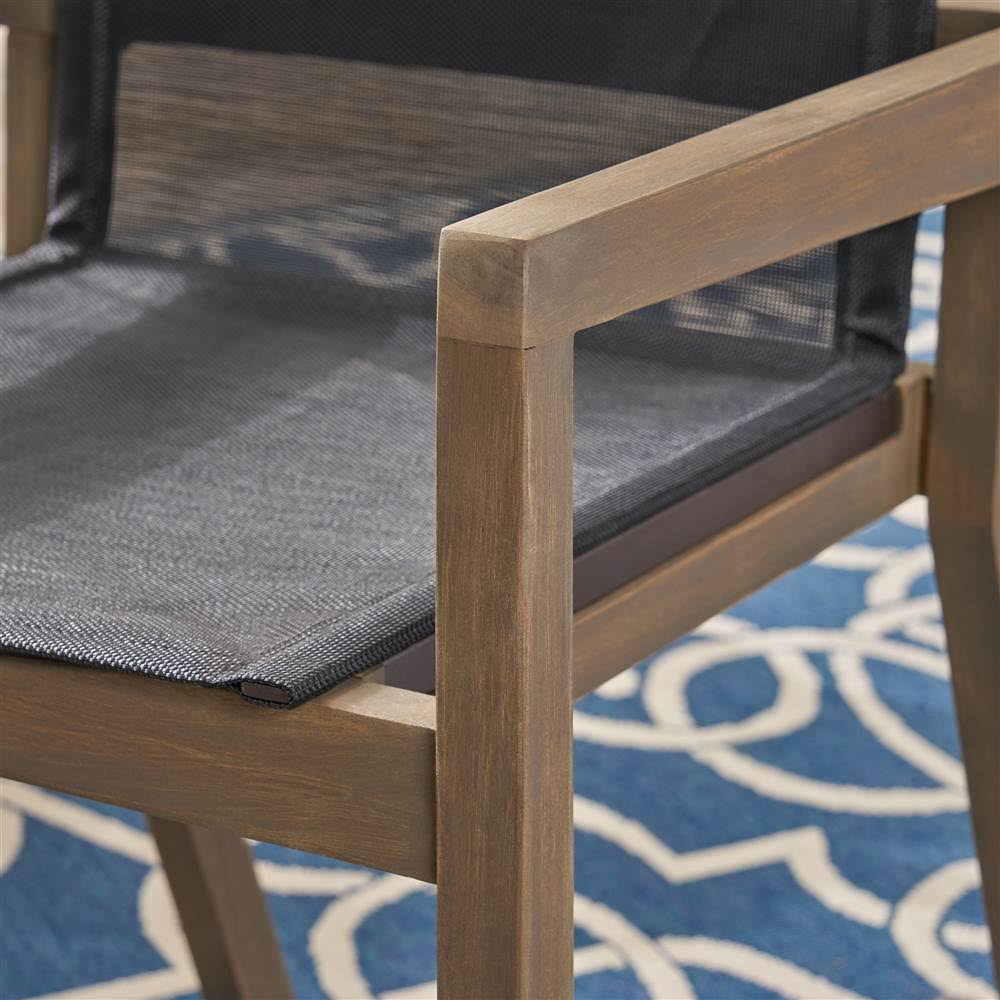 Outdoor Acacia and Mesh Dining Chairs (Set of 2), Gray O80628