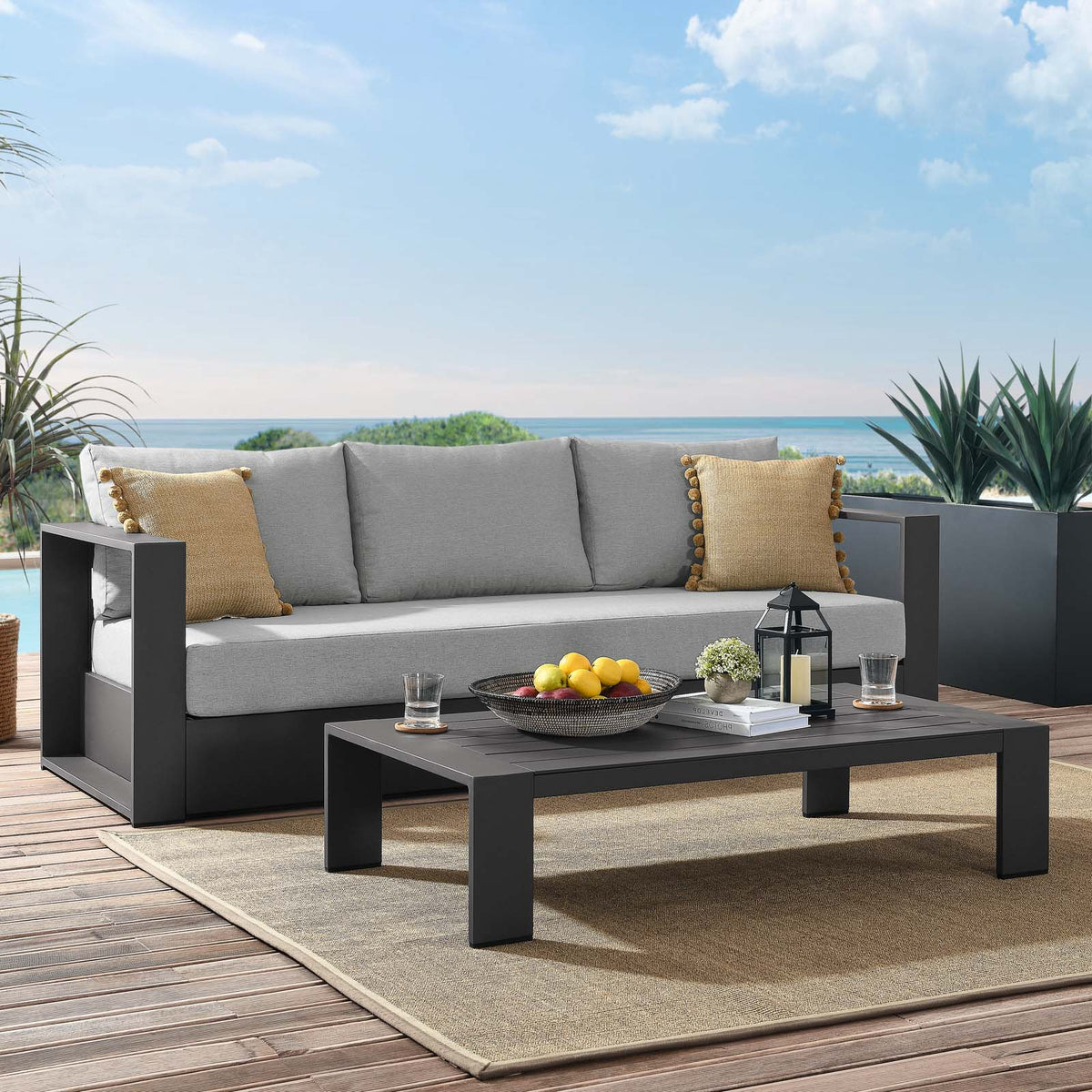Grey Aluminum Fabric Outdoor Patio Sofa Table Set S50895