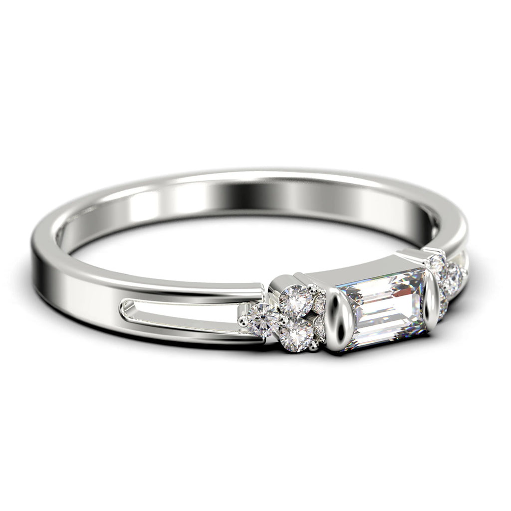 1.00 Carat Baguette Cut Diamond Moissanite Engagement Ring in 10K Solid White Gold C9208