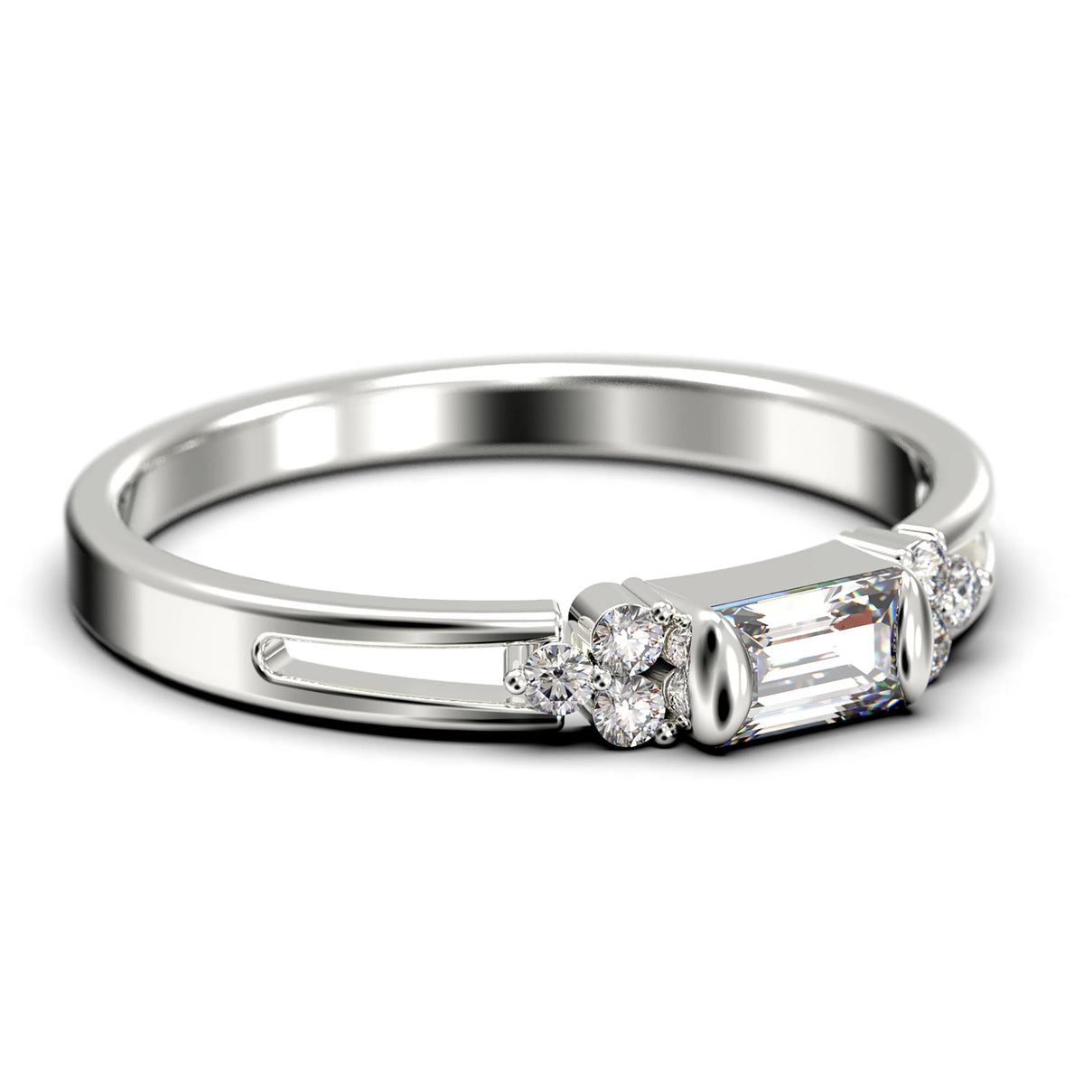 1.00 Carat Baguette Cut Diamond Moissanite Engagement Ring in 10K Solid White Gold C9208