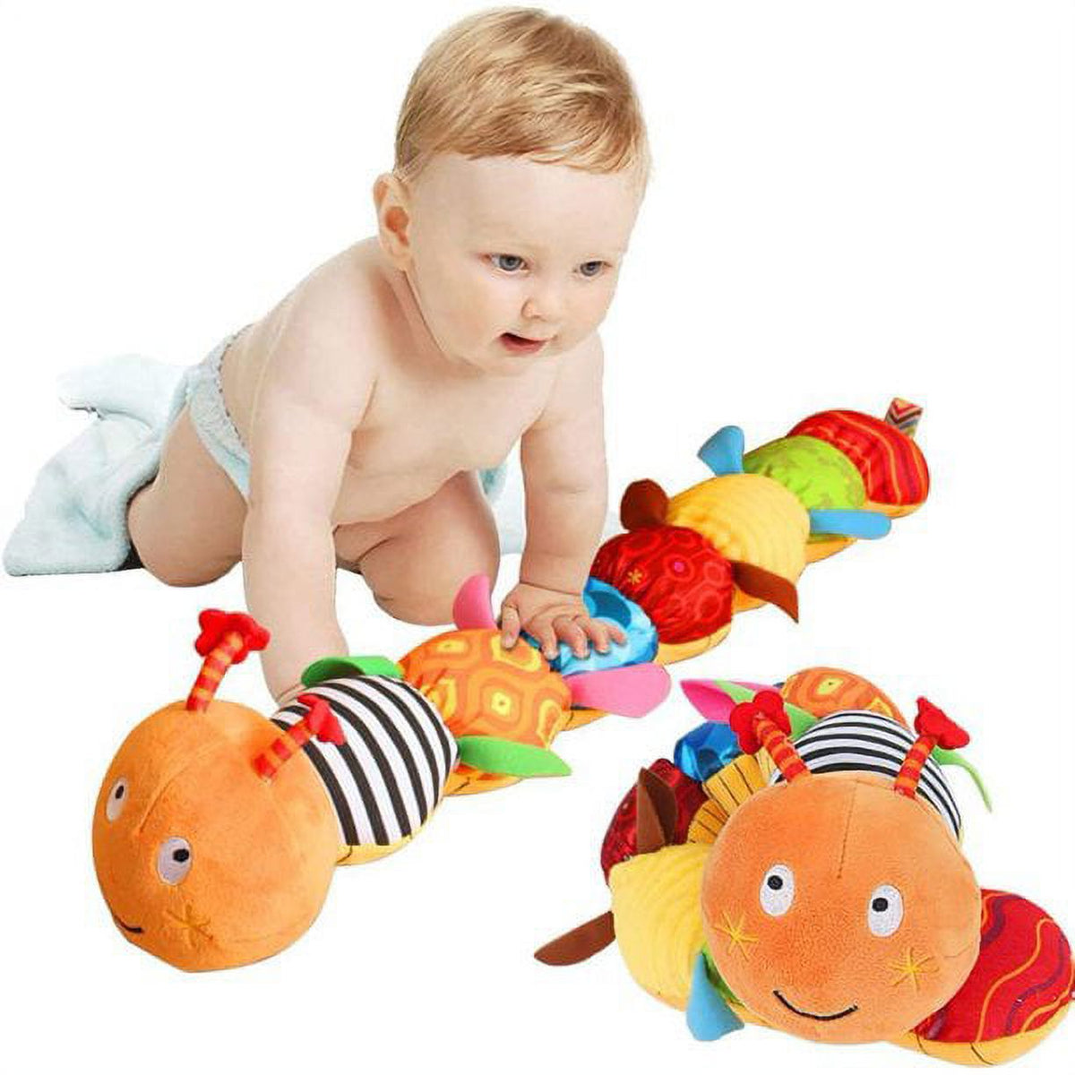 Multicolor Sensory Stuffed Animal Crinkle Toy with Bells and Rattles D44955