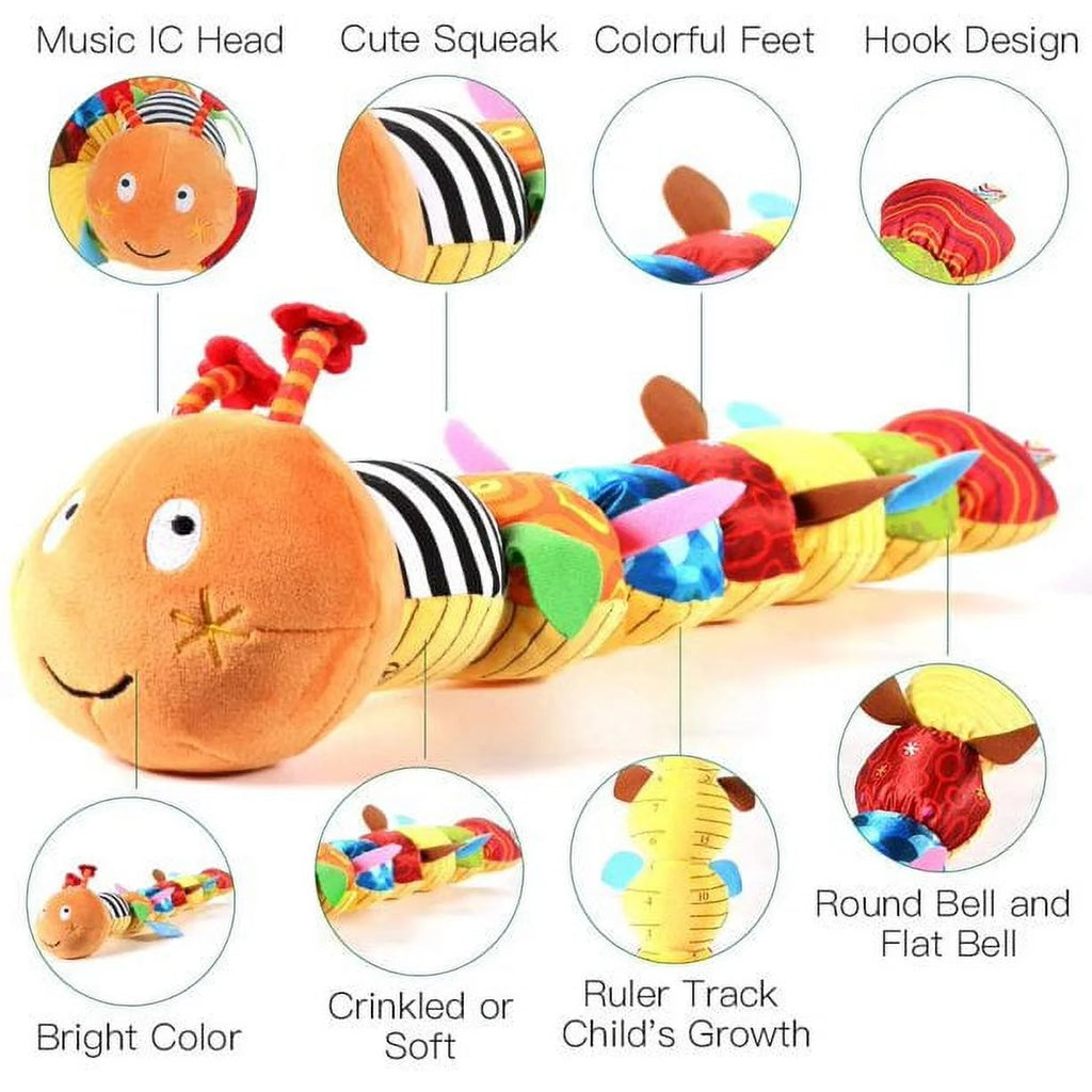 Multicolor Sensory Stuffed Animal Crinkle Toy with Bells and Rattles D44955