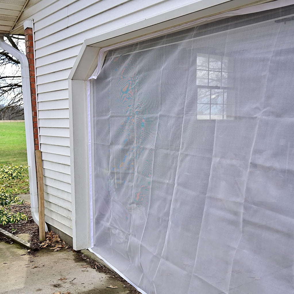 16x7Ft White Magnetic Closure Fiberglass Mesh Screen Door D2385