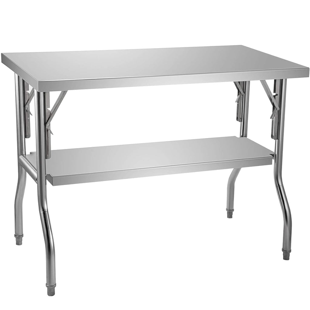 Silver Stainless Steel Double-Shelf Folding Work Table T915