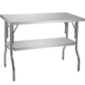 Silver Stainless Steel Double-Shelf Folding Work Table T915
