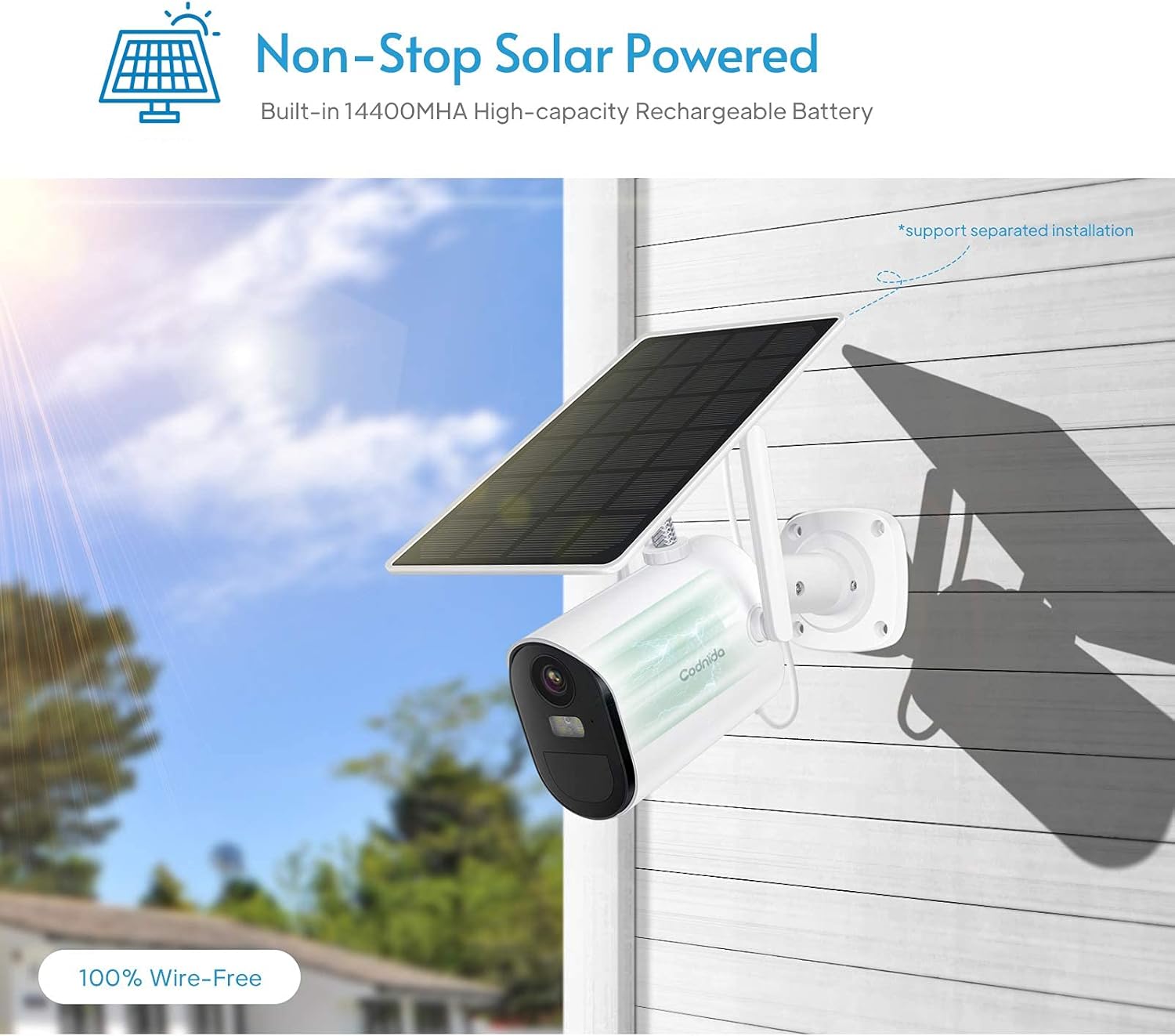 Solar Battery Powered Wireless Security Camera with Motion Detection, 1080P HD, Color Night Vision, IP65 Weatherproof Q140717