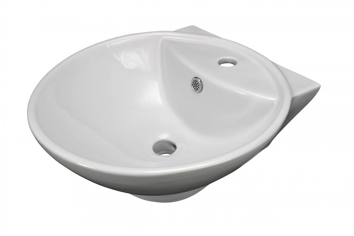 17x22 Round White Bathroom Sink with Overflow T109406