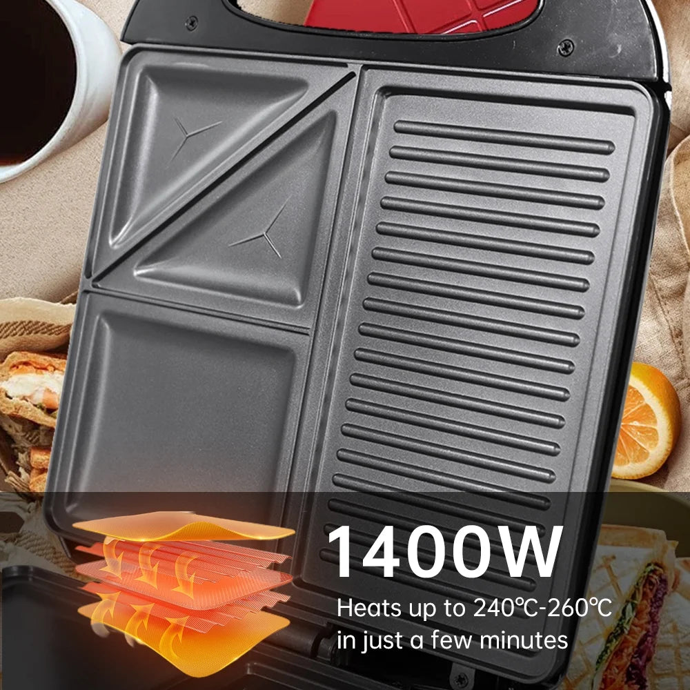 1400W Non-Stick 3in1 Electric Grill Waffle Maker D904658