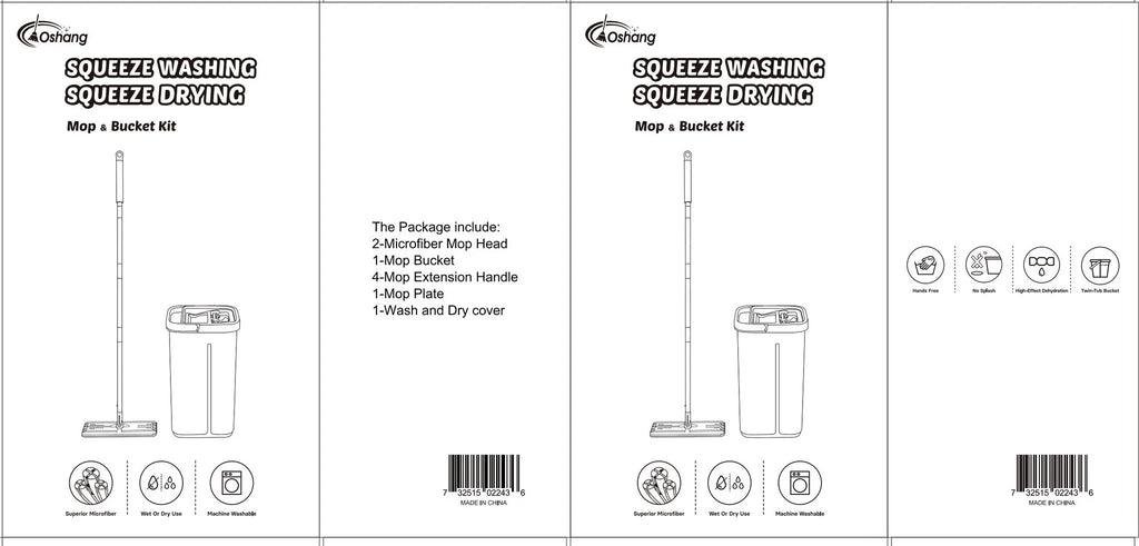 Flat Floor Mop and Bucket Set with 2 Washable Microfiber Pads Y228