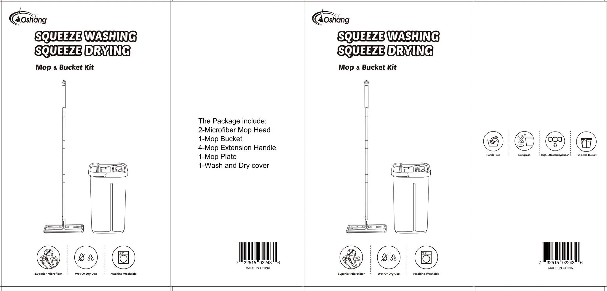 Flat Floor Mop and Bucket Set with 2 Washable Microfiber Pads Y228