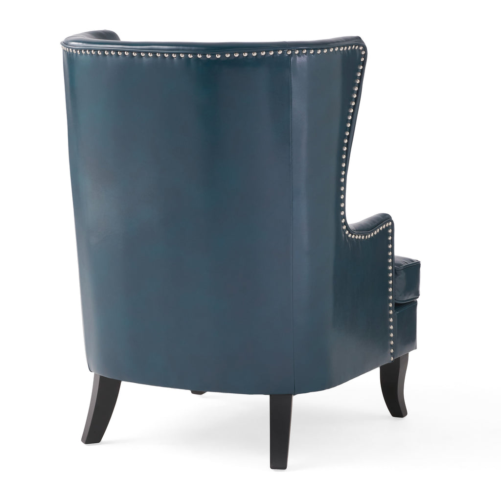 Teal and Matte Black Bonded Leather Wingback Club Chair E4571