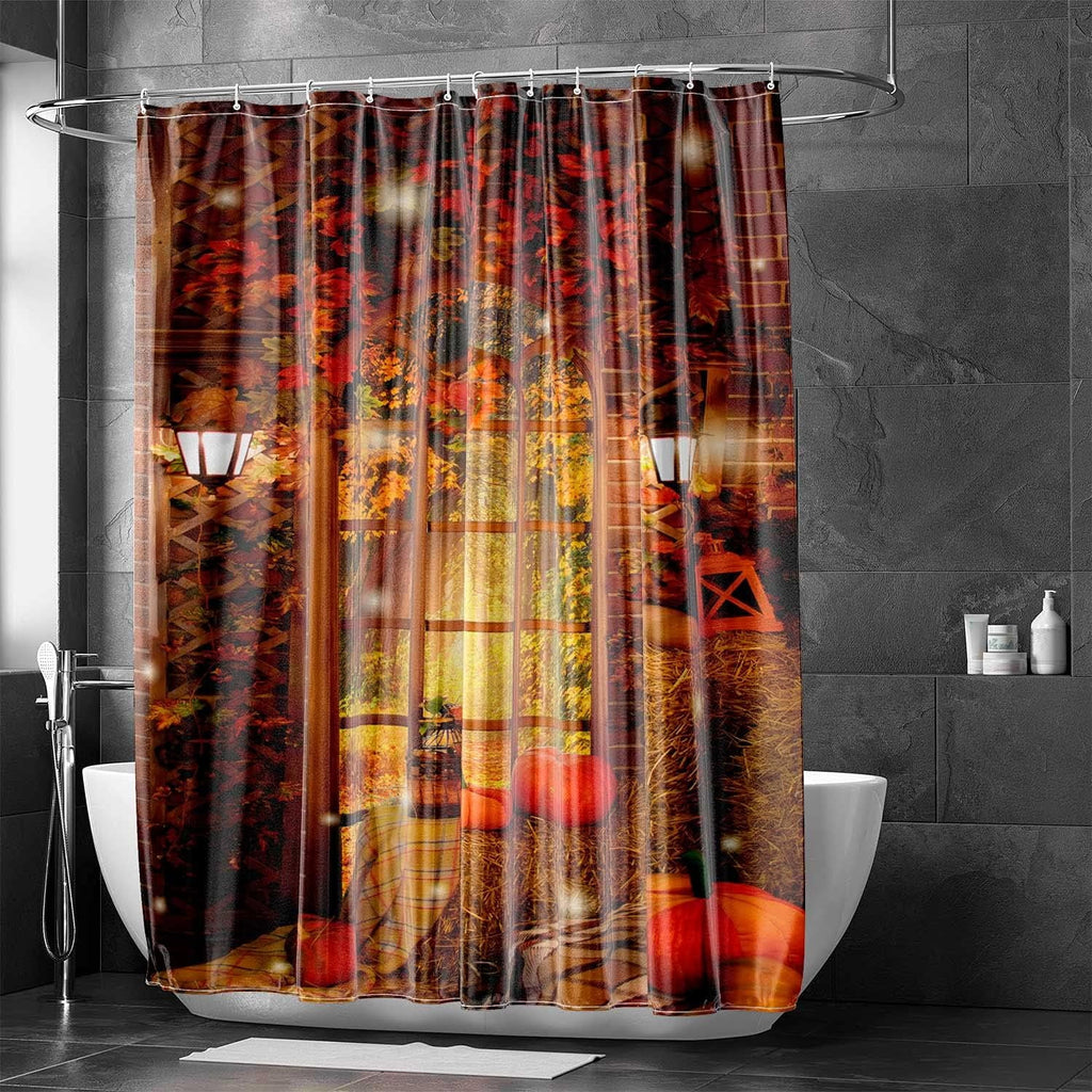 Harvest Pumpkin Fall Maple Leaf Fabric Waterproof Shower Curtain Sets with Hooks 60 x 70 inch S566862