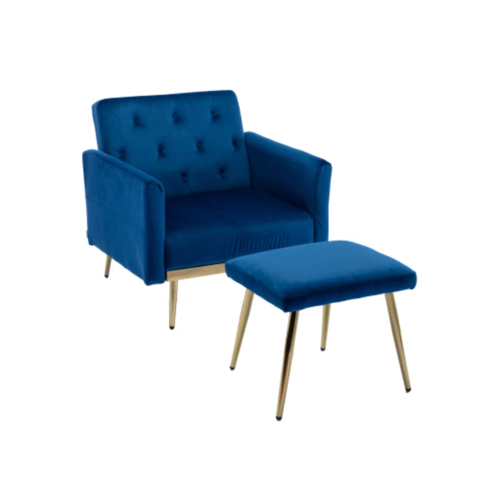 Navy Velvet Accent Chair with Ottoman Q400