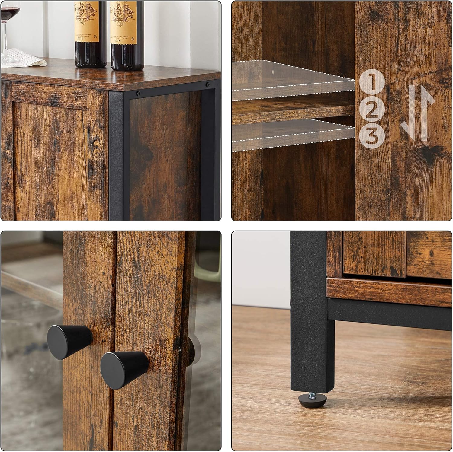 Rustic Brown and Black Floor Storage Cabinet with Transparent Doors V507497