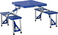 Blue 4-Seats Aluminum Fold Up Picnic Table Set with Four Chairs and Umbrella Hole Y702601