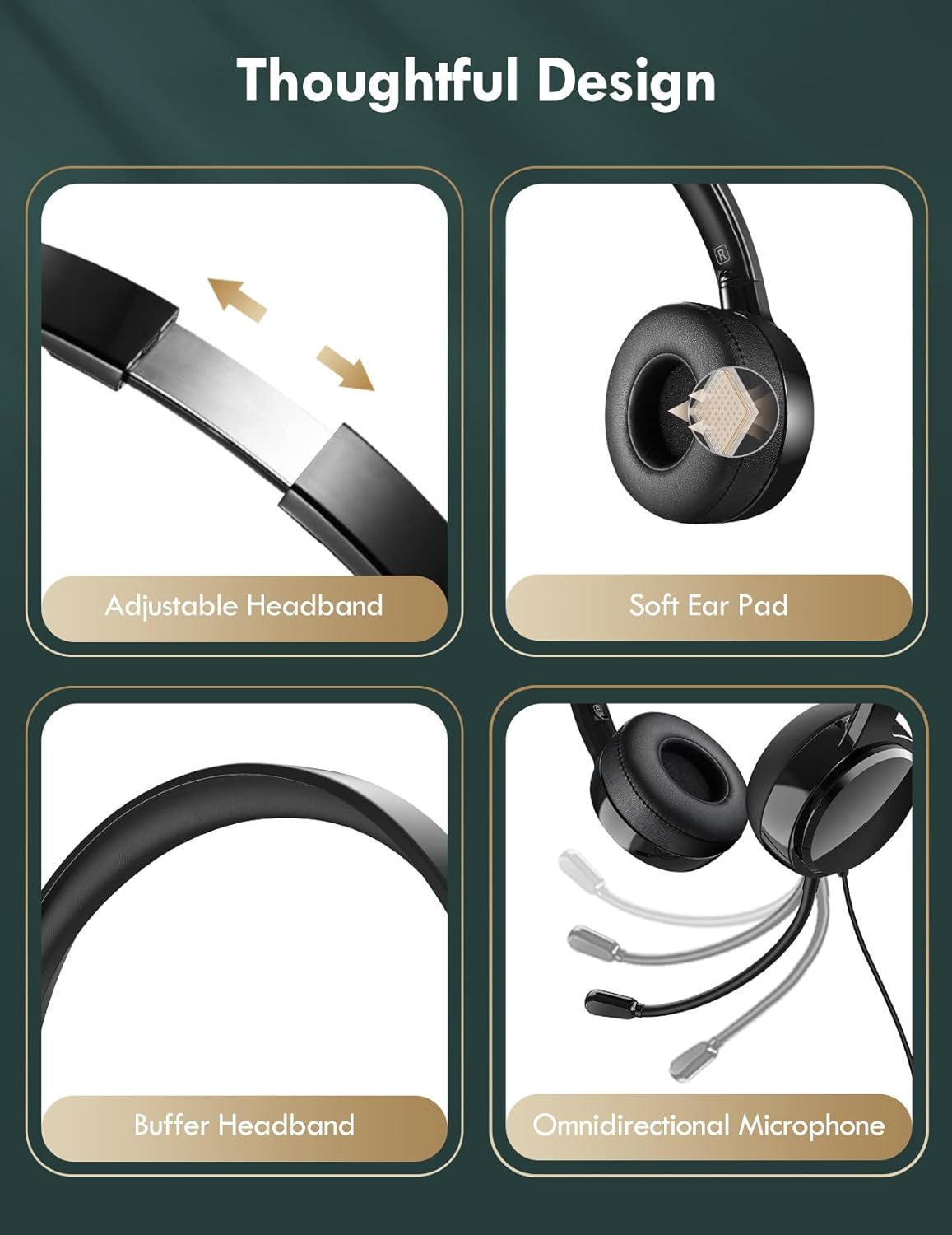 USB Headset with Microphone, Noise Canceling, Volume Control, Lightweight, Pack of 2 C838109