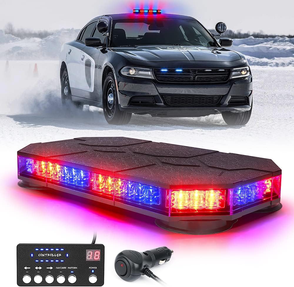 Blue LED Rooftop Strobe Beacon Lights Bar, Magnetic Mount, Pack of 2 Z80110