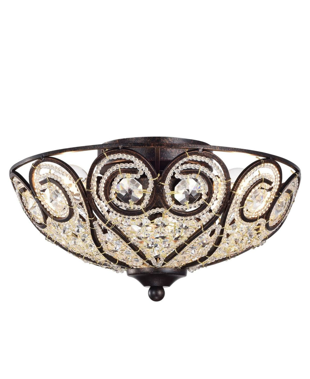 Rustic Bronze Flushmount Ceiling Lamp with Crystal Shade T2205