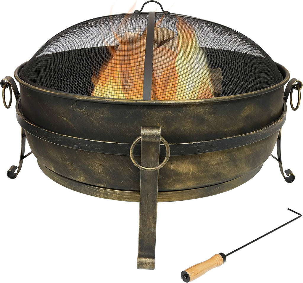 24 Inch Wood Burning Fire Pit with Spark Screen and Metal Grate Z75283