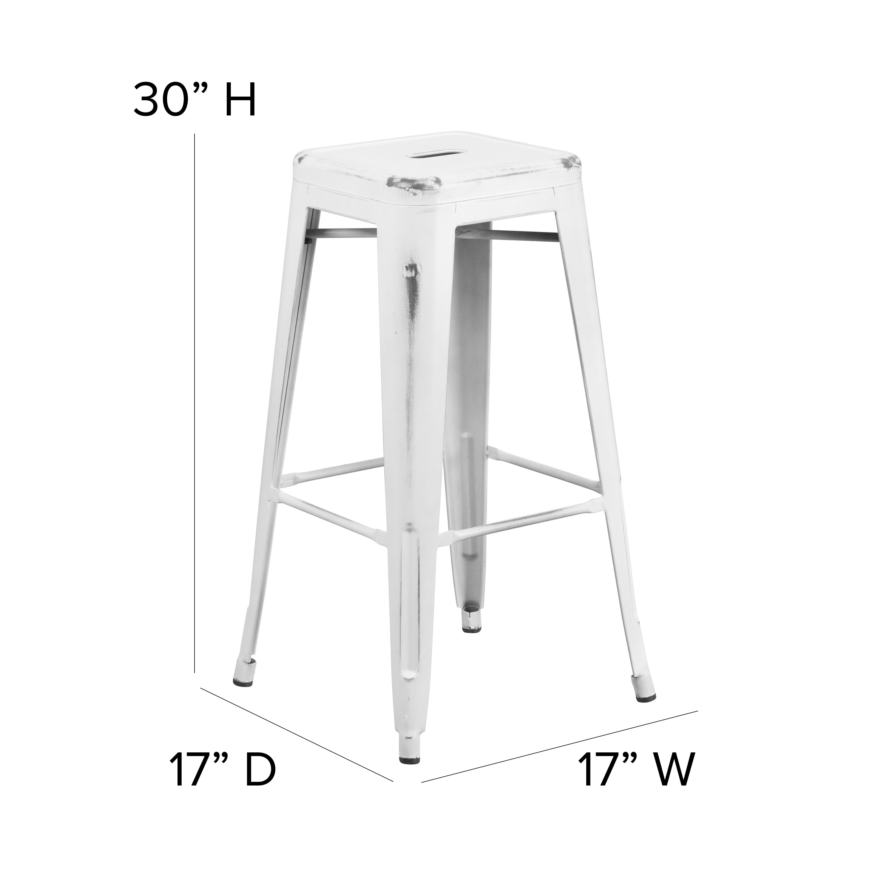 4 Pack 30" High Backless Distressed White Metal Barstool Q8016