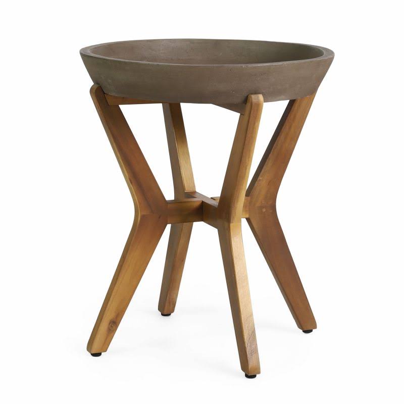 Teak Light Grey Acacia Wood Side Table D353