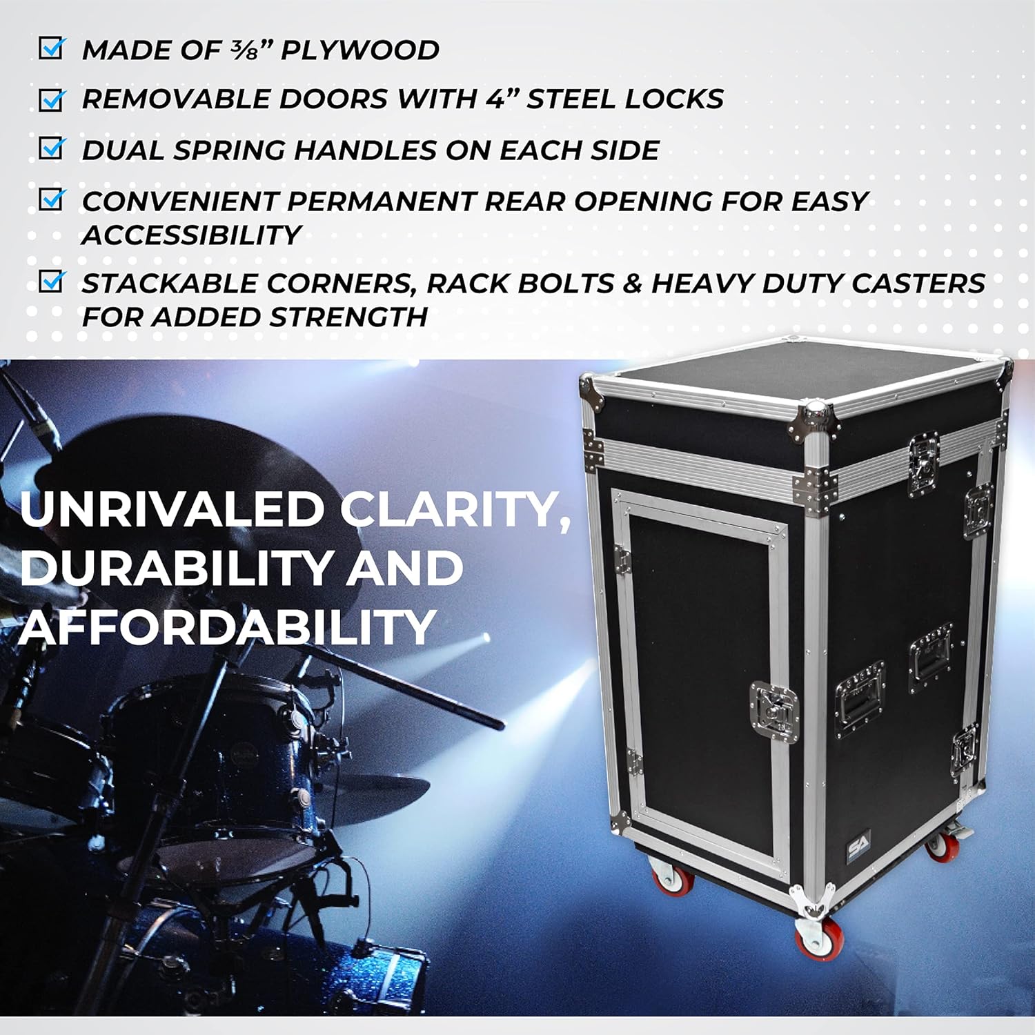 12 Space Rack Case with Slant Mixer Top and Casters W3119
