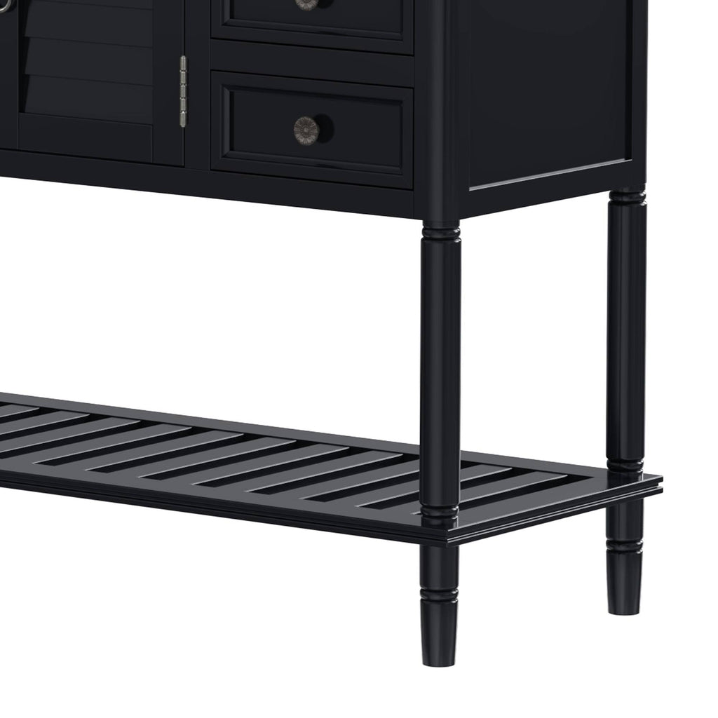 Black Console Table with 6 Drawer and 1 Cabinet and 1 Shelf P9649