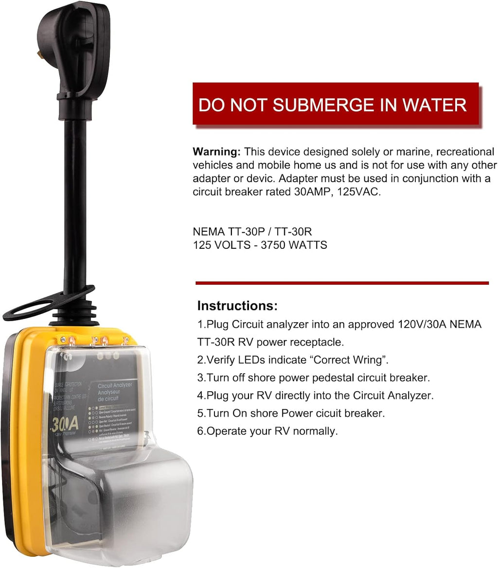 30 Amp Surge Protector for RV with Waterproof Cover and LED Indicator T6654