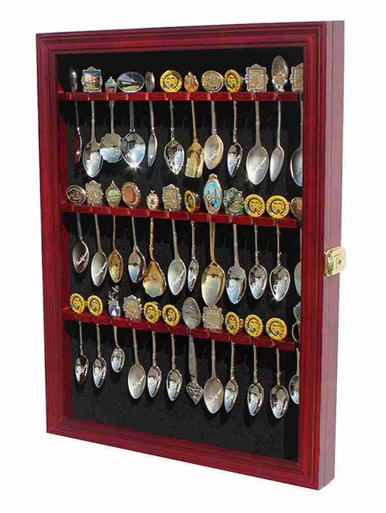 Cherry Finish Glass Door Spoon Display Case Rack Cabinet X6247